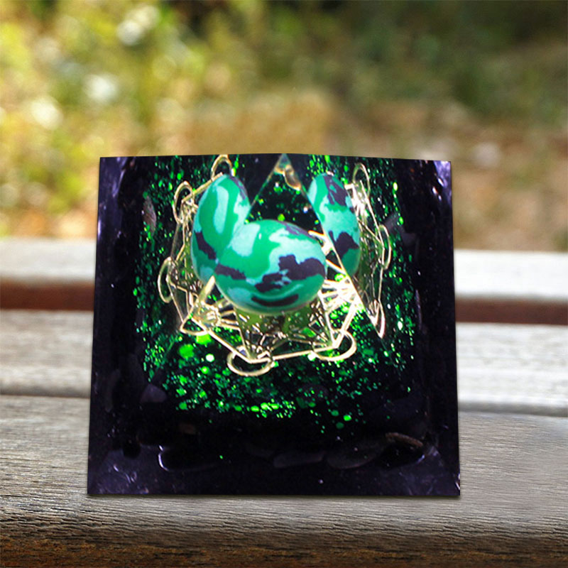 Olivenorma Malachite Obsidian Orgone Pyramid