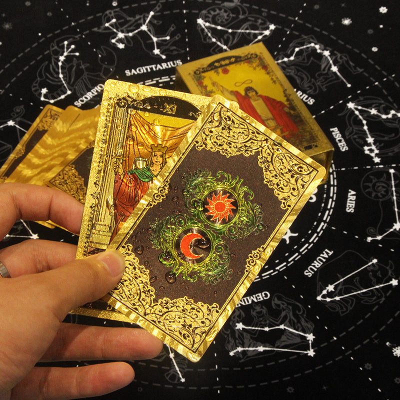 Olivenorma Red Green Sun Moon PET Waterproof Golden Tarot Card