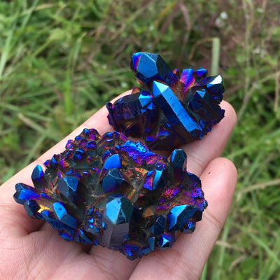 Olivenorma Natural Titanium Aura Quartz Crystal Cluster Gemstone Decoration