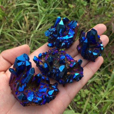 Olivenorma Natural Titanium Aura Quartz Crystal Cluster Gemstone Decoration