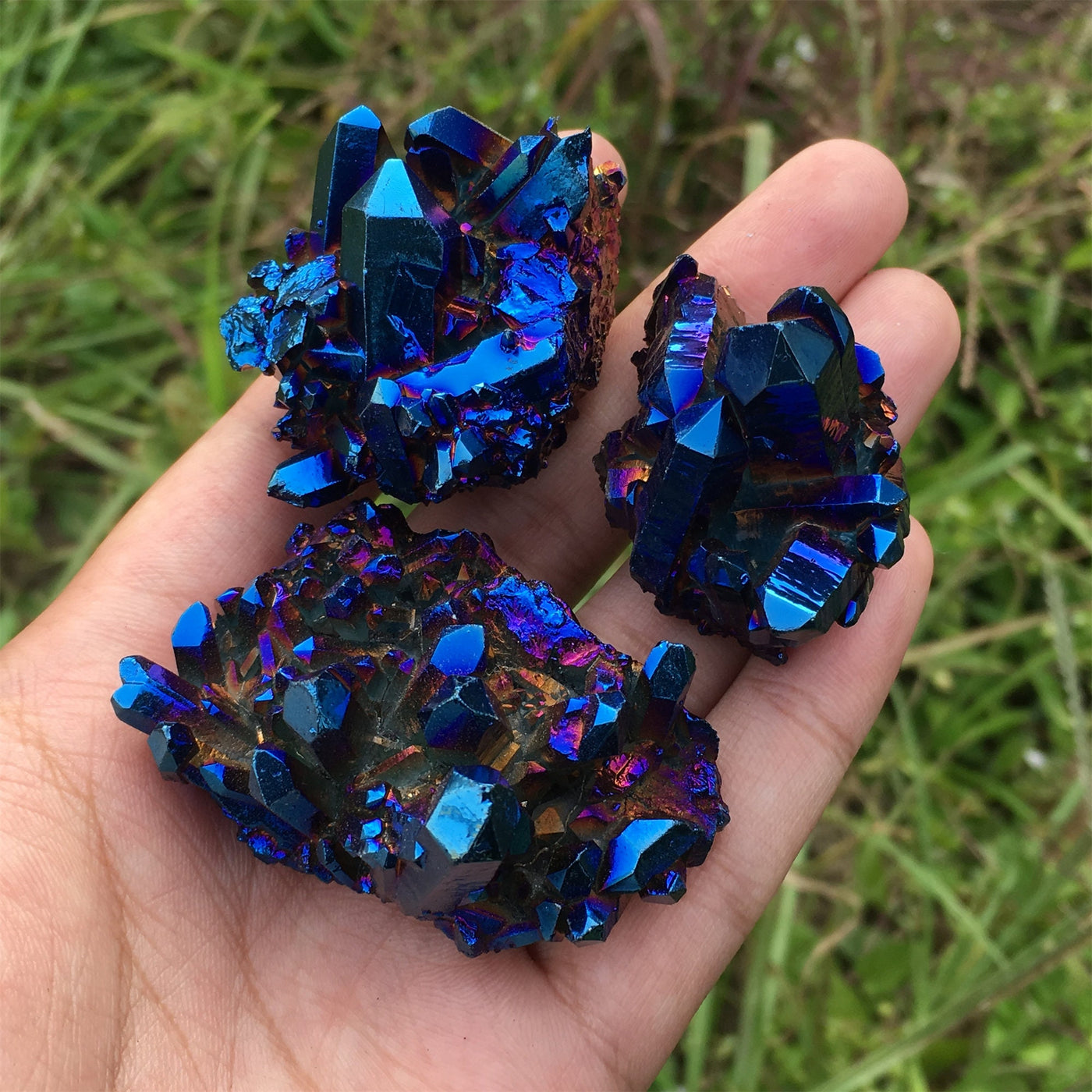 Olivenorma Natural Titanium Aura Quartz Crystal Cluster Gemstone Decoration