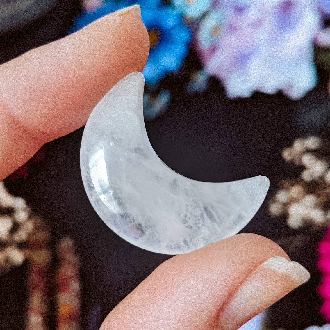 Olivenorma 3Pce Clear Crystal Little Moon Crafts Gemstone Decoration