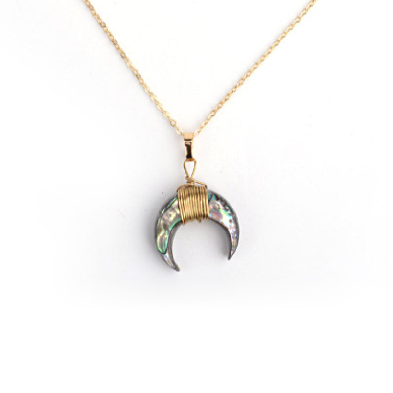 Olivenorma Gemstone Crescent Moon Necklace