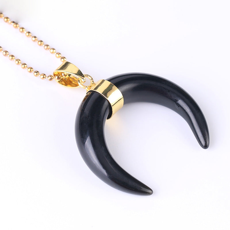 Olivenorma Gemstone Crescent Moon Necklace