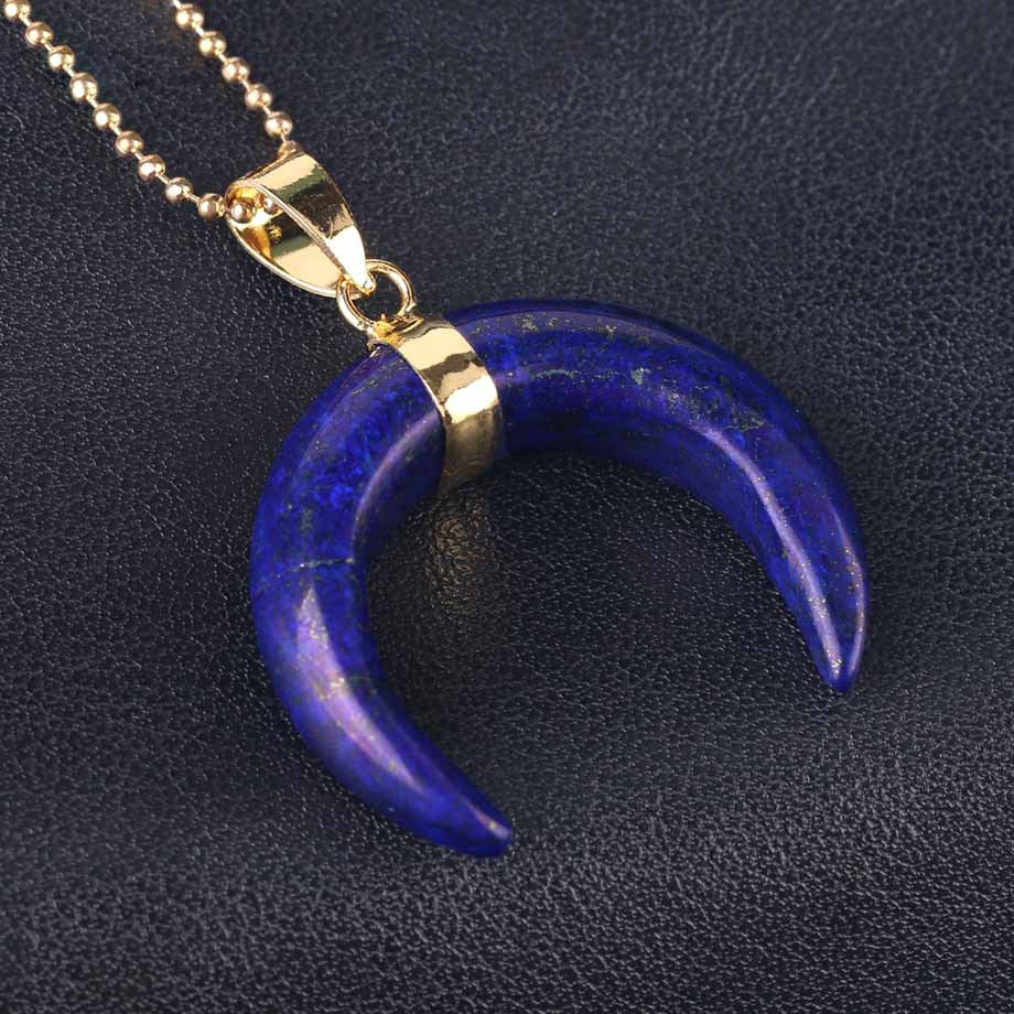 Olivenorma Gemstone Crescent Moon Necklace