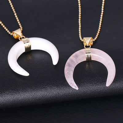 Olivenorma Gemstone Crescent Moon Necklace