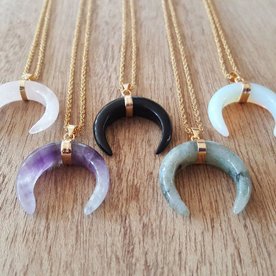 Olivenorma Gemstone Crescent Moon Necklace