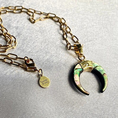 Olivenorma Gemstone Crescent Moon Necklace