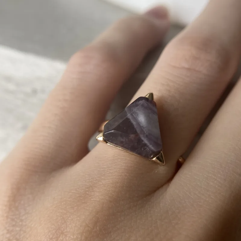 Olivenorma Triangle Green Aventurine Amethyst Ring