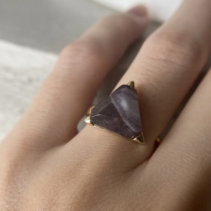 Olivenorma Triangle Green Aventurine Amethyst Ring - image 7