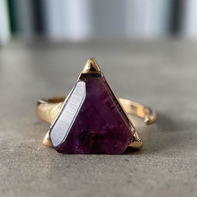 Olivenorma Triangle Green Aventurine Amethyst Ring