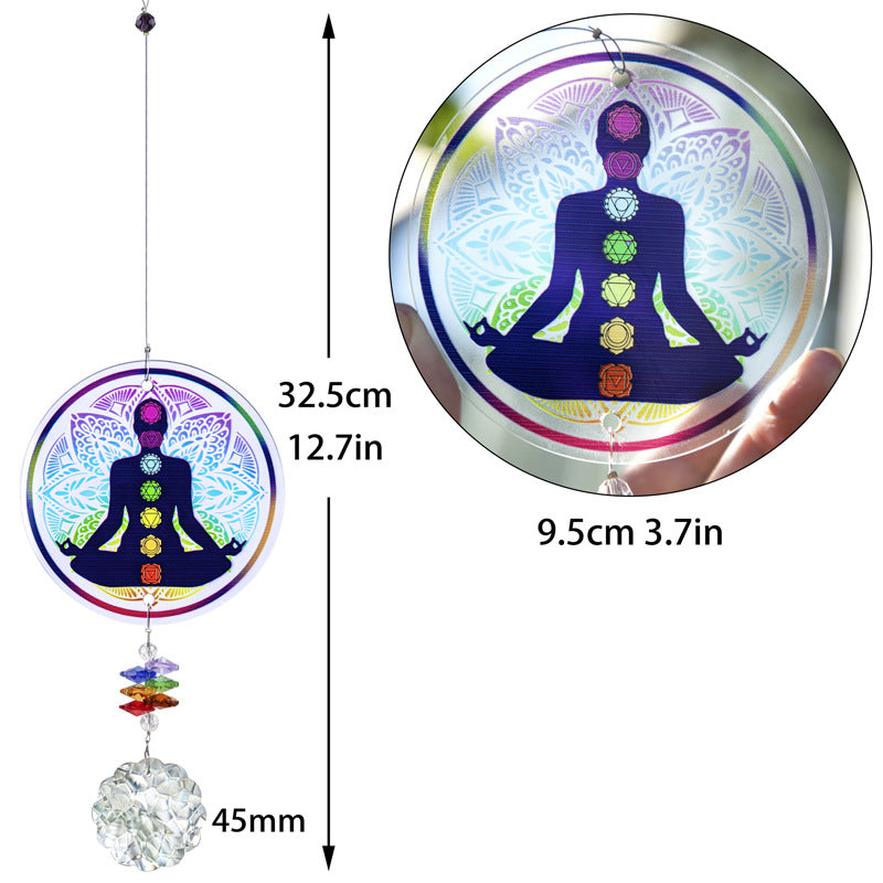 Olivenorma Owl Chakra Crystal Pendant Suncatcher Wind Chime