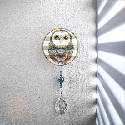 Olivenorma Owl Chakra Crystal Pendant Suncatcher Wind Chime