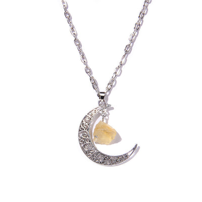 Olivenorma Silver Moon Natural Stone Pendant Necklace