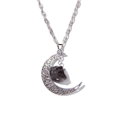 Olivenorma Silver Moon Natural Stone Pendant Necklace