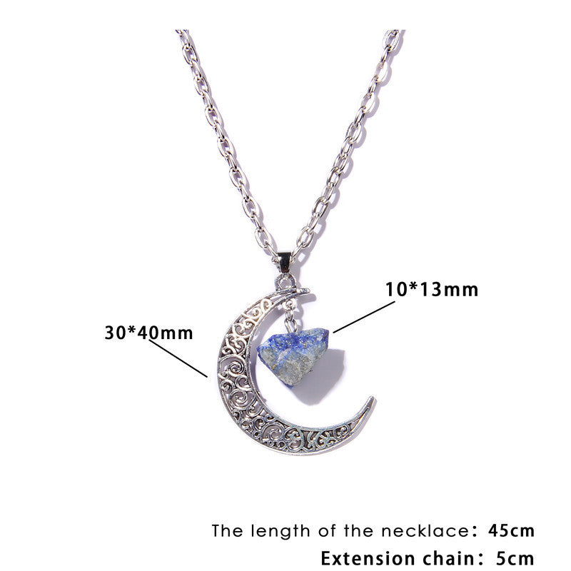 Olivenorma Silver Moon Natural Stone Pendant Necklace