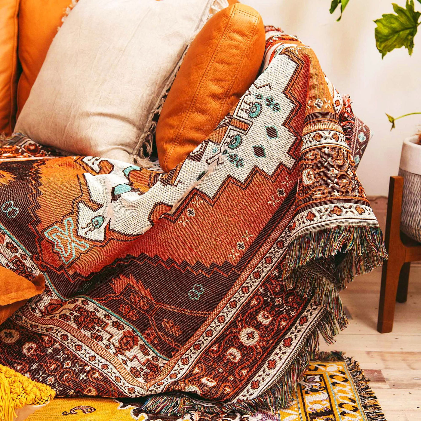 Olivenorma Bohemian Geometric Flowers Fringe Tassels Woven Blanket