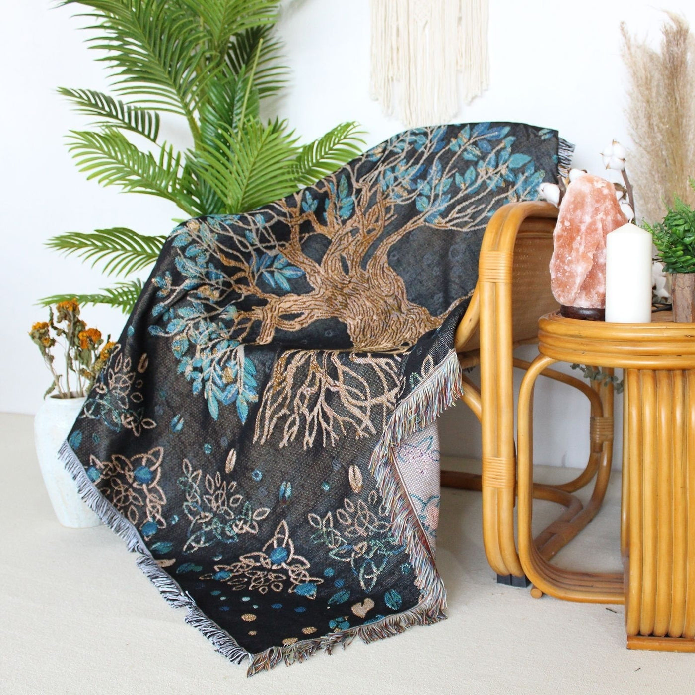 Olivenorma Tree Of Life Bohemian Fringed Woven Tapestry Blanket