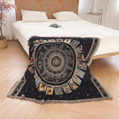 Olivenorma Tarot Cards Compass Woven Boho Throw Tassels Blanket