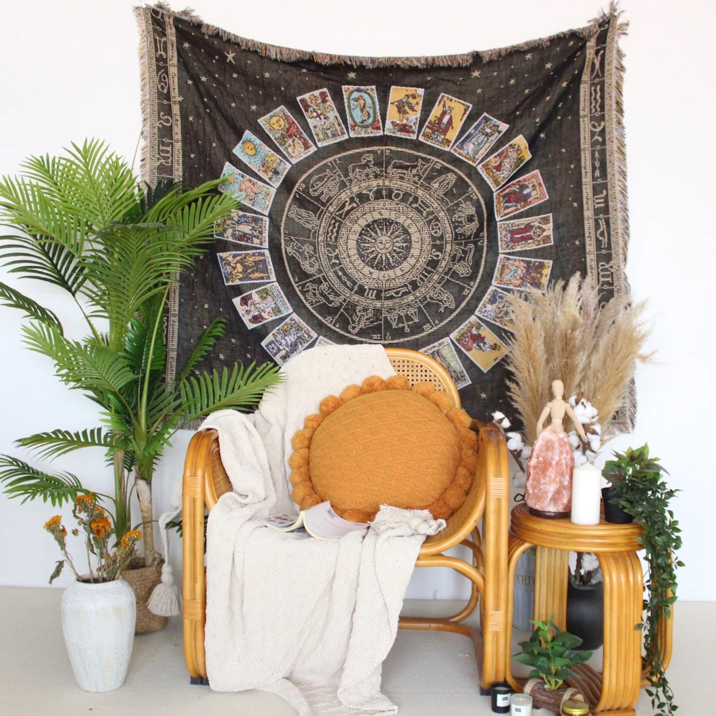 Olivenorma Tarot Cards Compass Woven Boho Throw Tassels Blanket