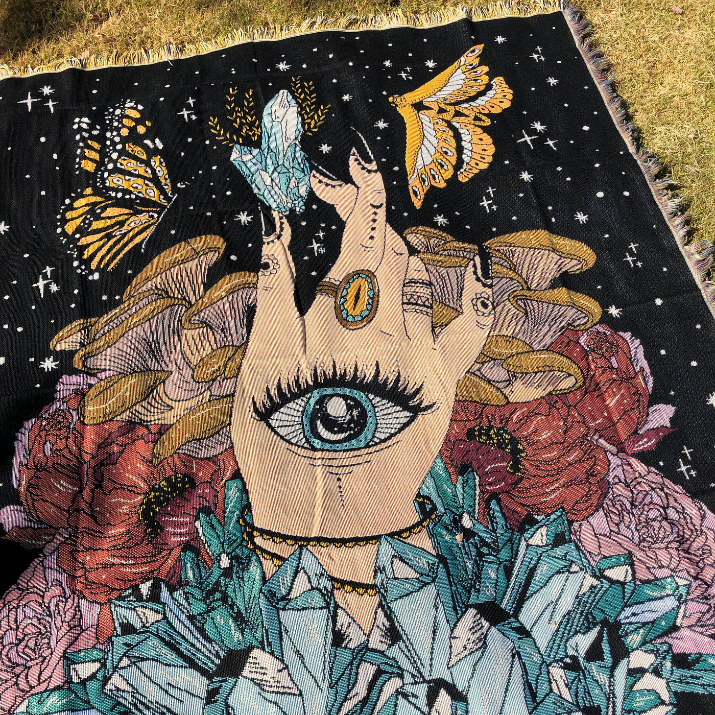 Olivenorma The Hand Butterfly Eyes Crystal Throw Blanket