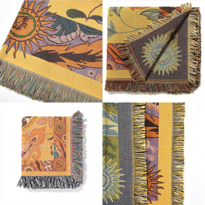 Olivenorma Golden Sun Mood Face Yellow Bohemian Tapestry Blanket