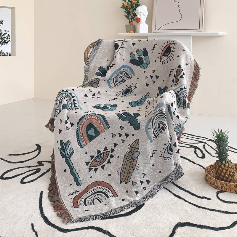 Olivenorma Crystal Rainbow Cactus Bohemian Woven Tassel Blanket