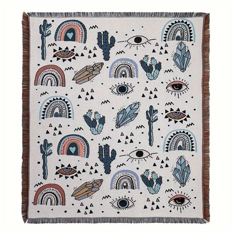 Olivenorma Crystal Rainbow Cactus Bohemian Woven Tassel Blanket