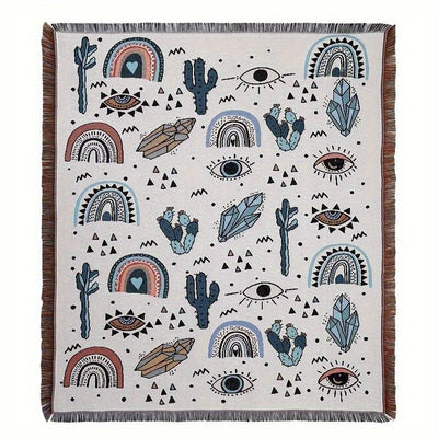 Olivenorma Crystal Rainbow Cactus Bohemian Woven Tassel Blanket