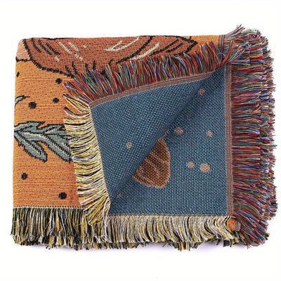 Olivenorma Orange Eye Moth Flowers Tassels Woven Blanket