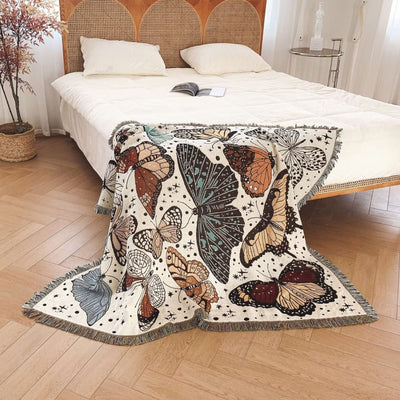 Olivenorma Apricot White Color Butterfly Boho Throw Blanket