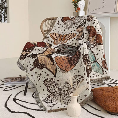 Olivenorma Apricot White Color Butterfly Boho Throw Blanket