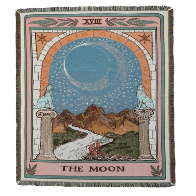 Olivenorma Tarot Card "THE MOON" Print Tassels Woven Blanket