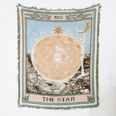 Olivenorma Tarot Card "THE STAR" Print Tassels Woven Blanket