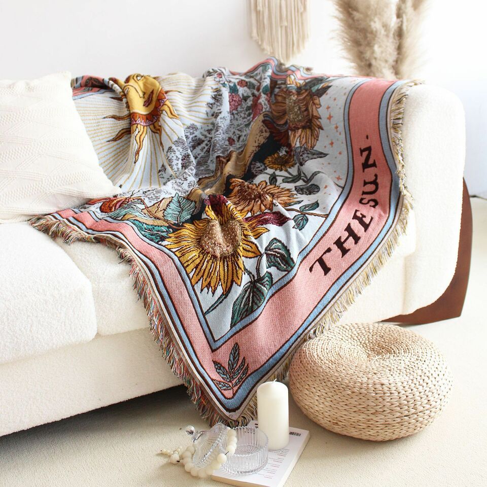 Olivenorma Tarot Card "THE SUN" Print Tassels Woven Blanket