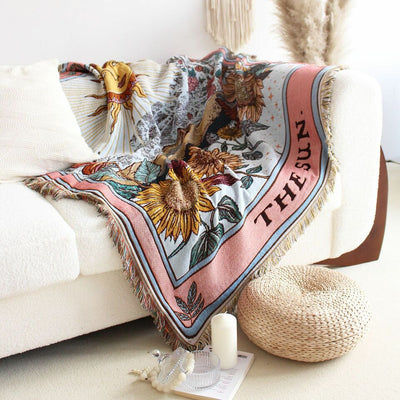 Olivenorma Tarot Card "THE SUN" Print Tassels Woven Blanket