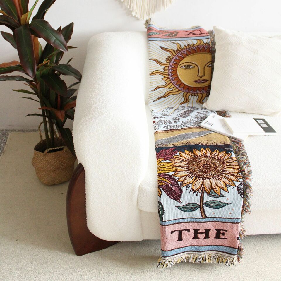 Olivenorma Tarot Card "THE SUN" Print Tassels Woven Blanket