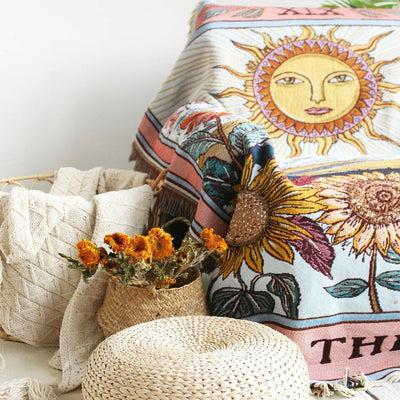 Olivenorma Tarot Card "THE SUN" Print Tassels Woven Blanket