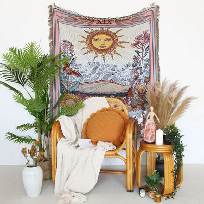 Olivenorma Tarot Card "THE SUN" Print Tassels Woven Blanket