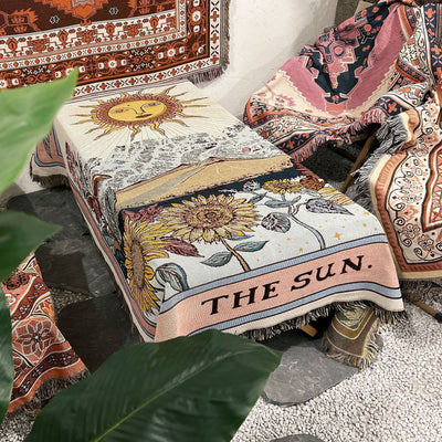 Olivenorma Tarot Card "THE SUN" Print Tassels Woven Blanket