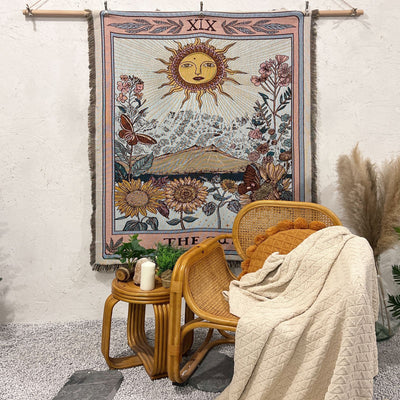 Olivenorma Tarot Card "THE SUN" Print Tassels Woven Blanket