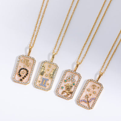 Olivenorma Tarot Card Zircon Zodiac Necklace