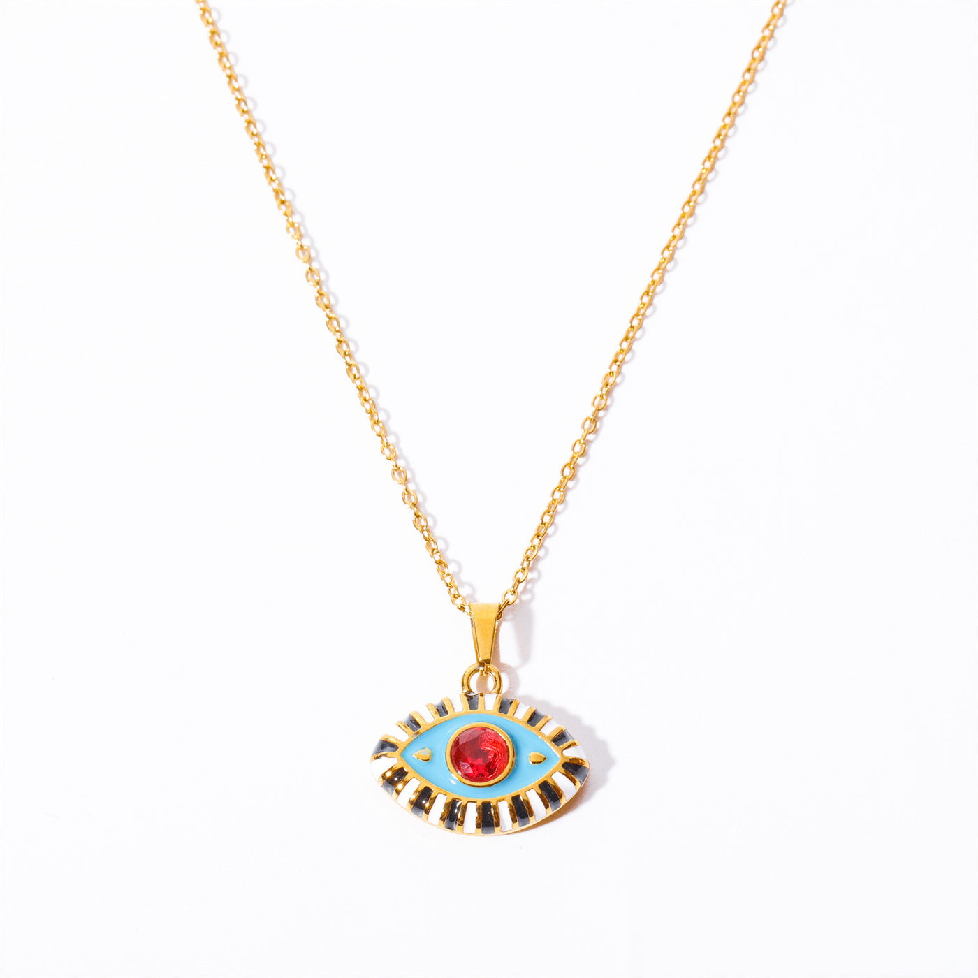 Olivenorma Colored Zircon Titanium Steel Evil Eye Necklace