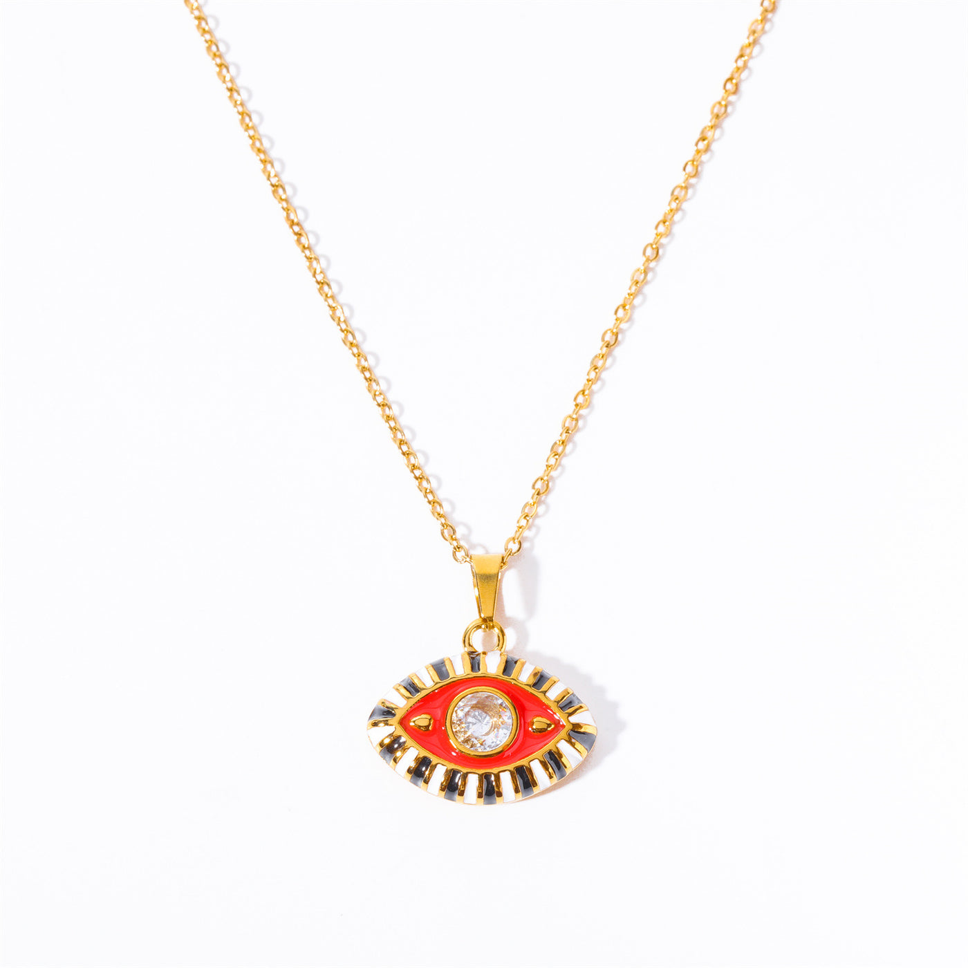 Olivenorma Colored Zircon Titanium Steel Evil Eye Necklace