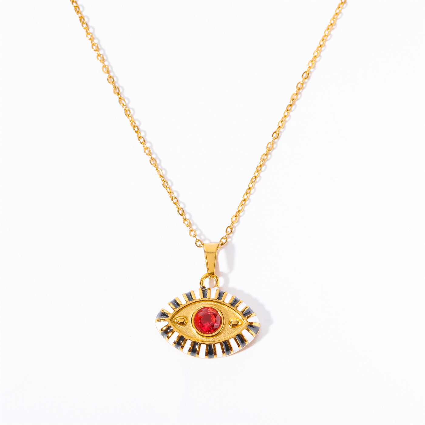 Olivenorma Colored Zircon Titanium Steel Evil Eye Necklace