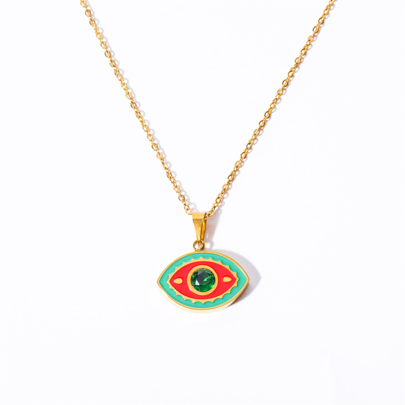 Olivenorma Colored Zircon Titanium Steel Evil Eye Necklace