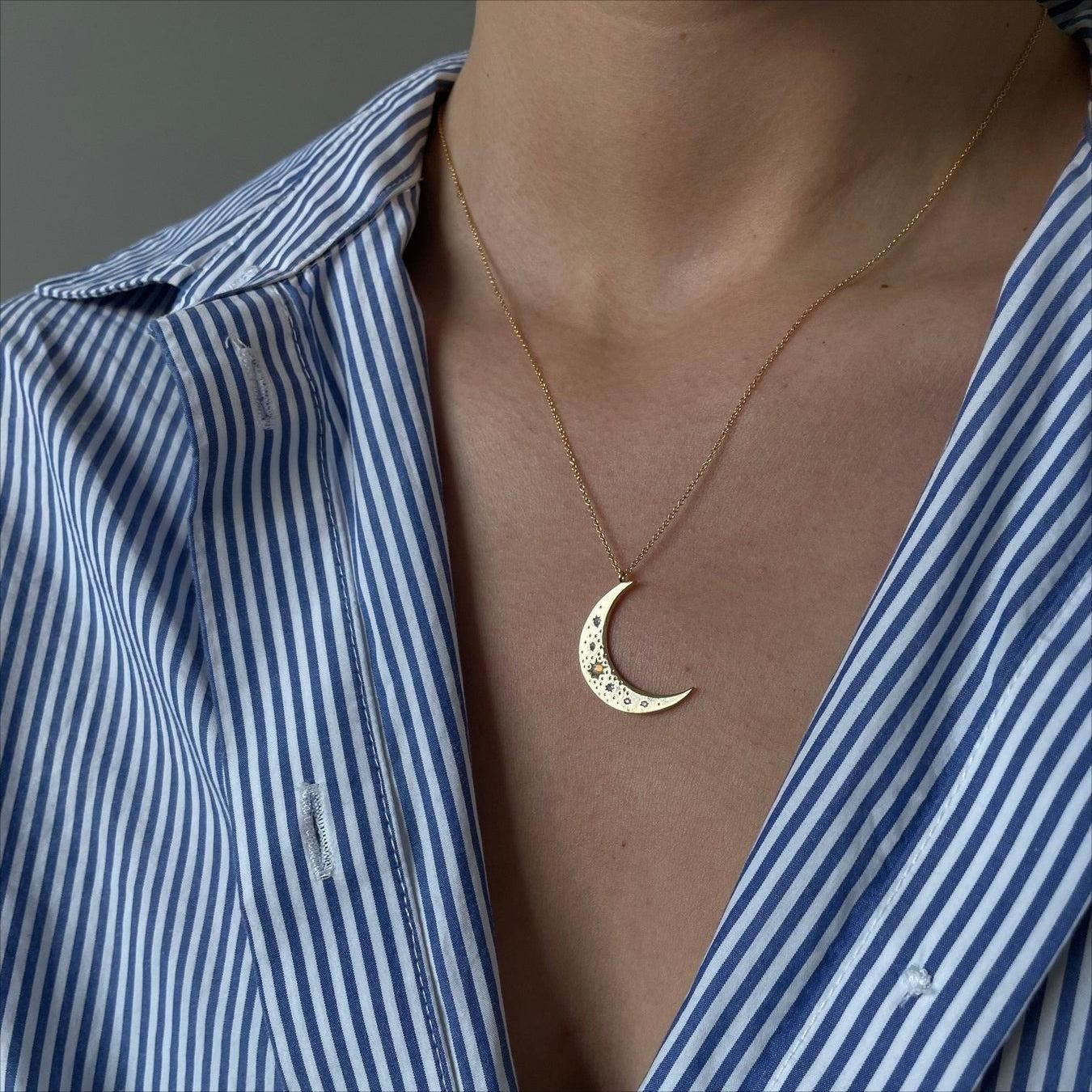 Olivenorma Natural Opal Copper Gold Plated Crescent Moon Necklace