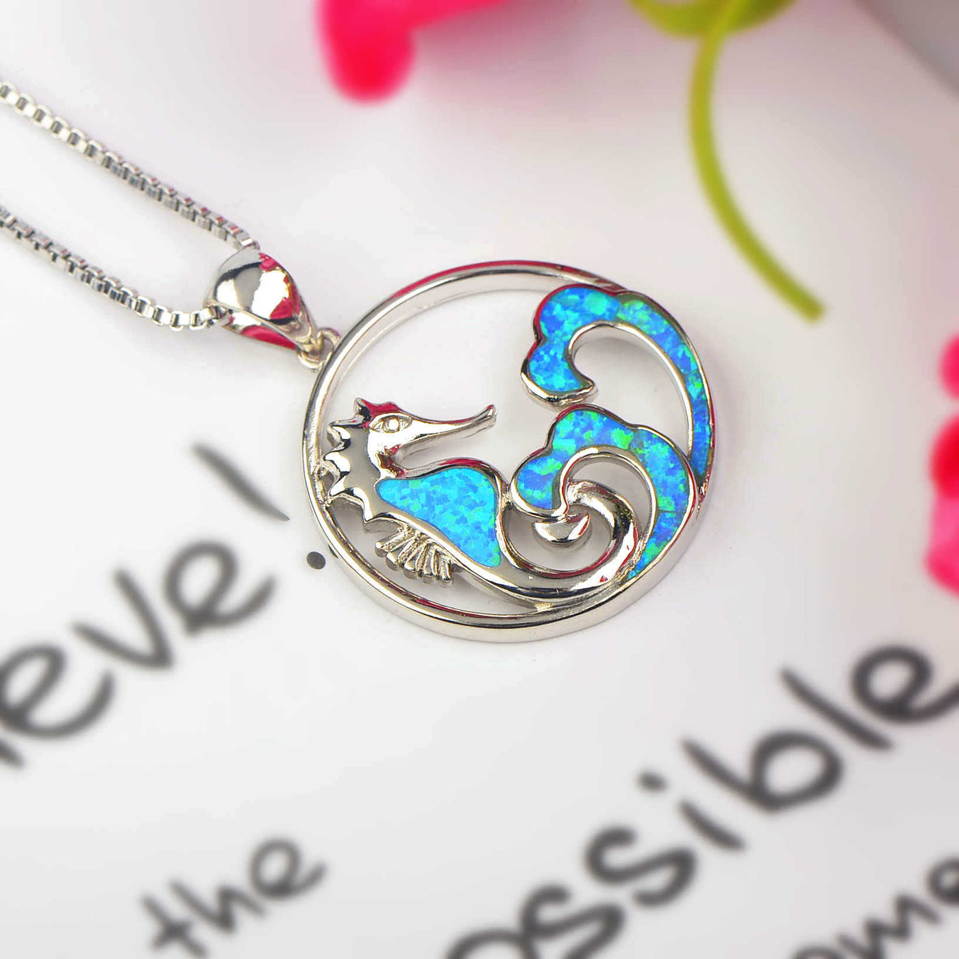 Olivenorma Blue Opal Seahorse Wave Necklace