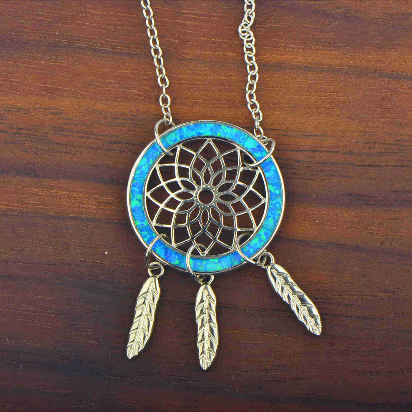 Olivenorma Blue Opal Dream Catcher Necklace