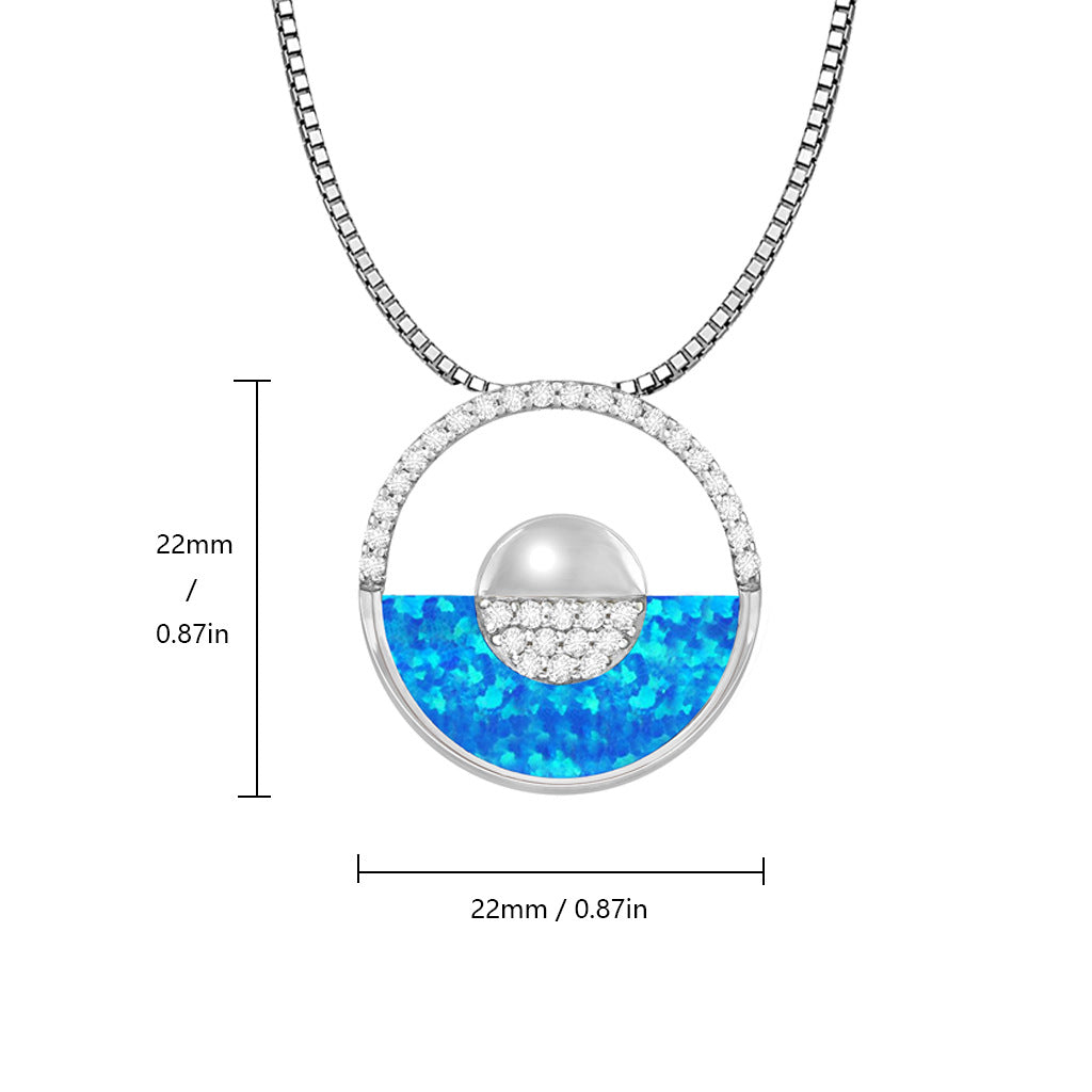 Olivenorma Hawaiian Blue Opal Round Pendant Necklace